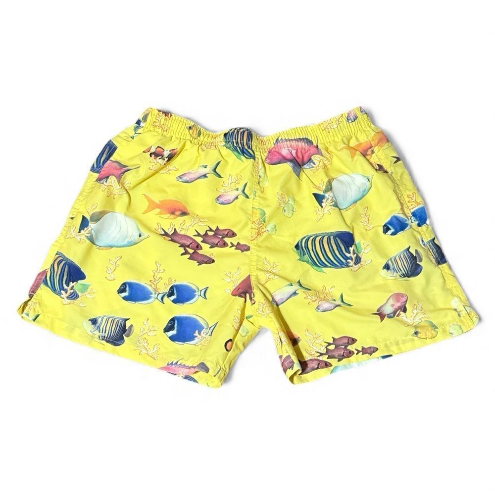 Kiwi St Tropez Men’s Yellow Fish Print Swim Shorts 5” Inseam US 36 Ital 52 Fr 46